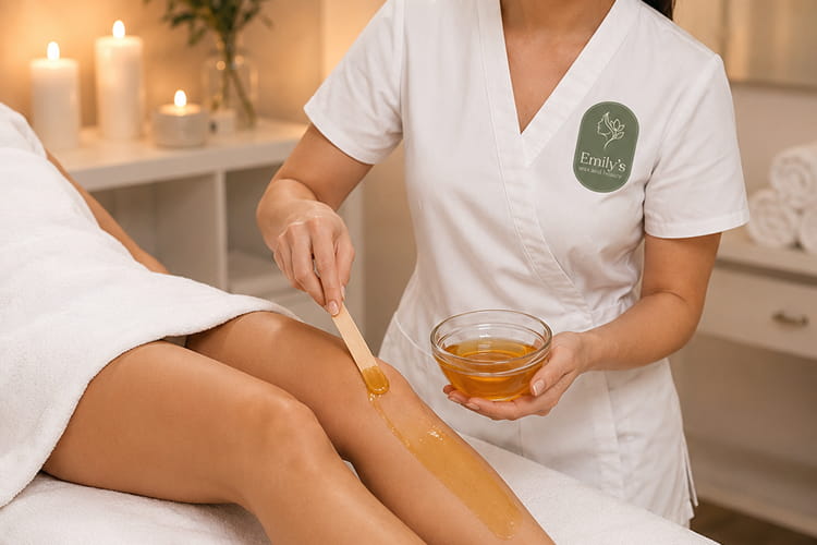 A leg waxing treatment at Emily’s Wax and Beauty